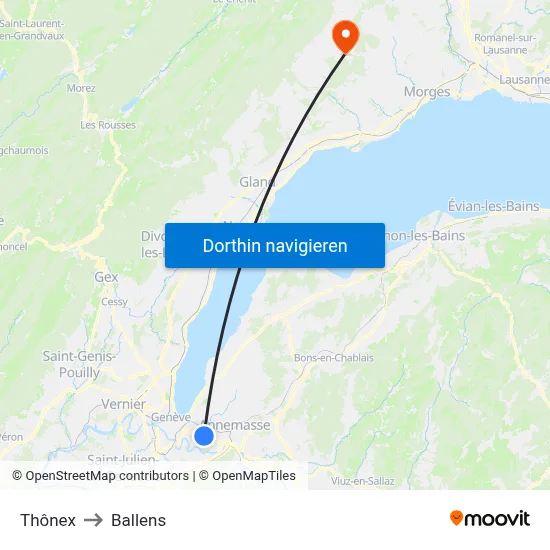 Thônex to Ballens map