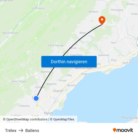 Trélex to Ballens map