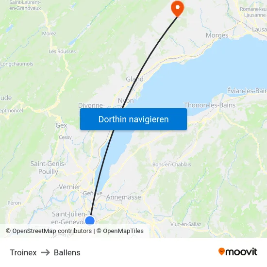 Troinex to Ballens map