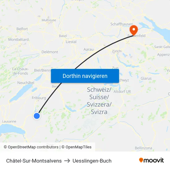 Châtel-Sur-Montsalvens to Uesslingen-Buch map