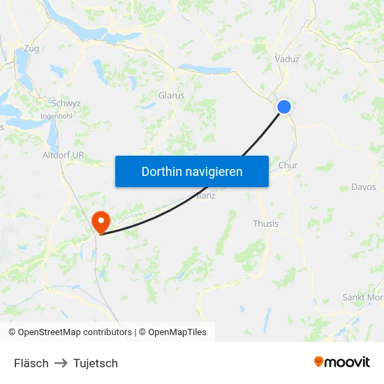 Fläsch to Tujetsch map