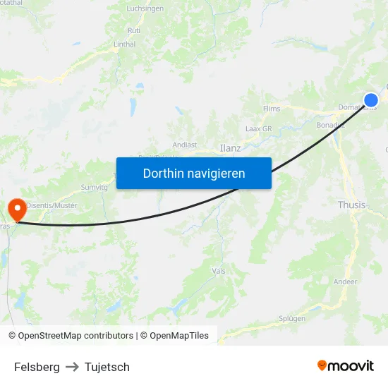 Felsberg to Tujetsch map