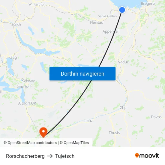 Rorschacherberg to Tujetsch map