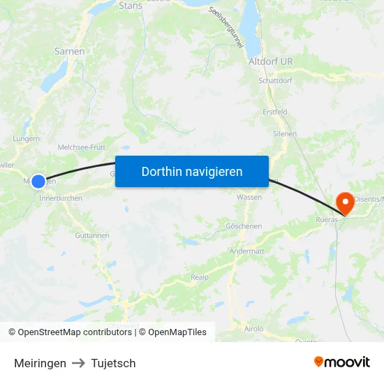 Meiringen to Tujetsch map