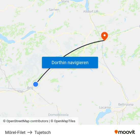 Mörel-Filet to Tujetsch map
