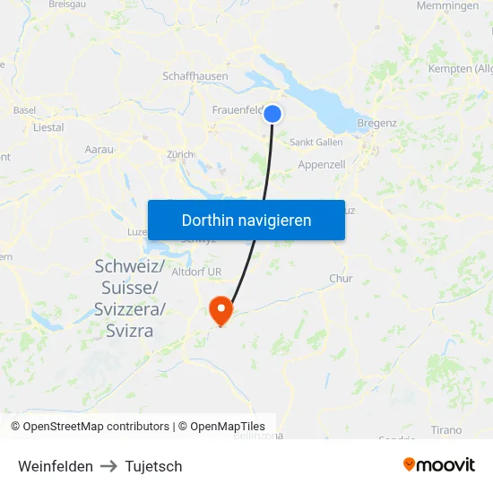 Weinfelden to Tujetsch map