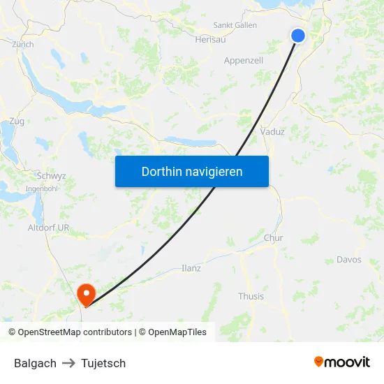 Balgach to Tujetsch map