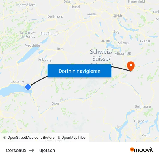 Corseaux to Tujetsch map