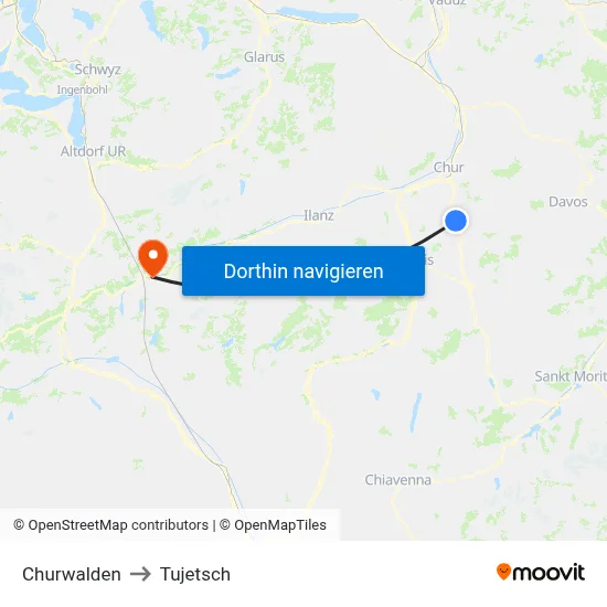 Churwalden to Tujetsch map
