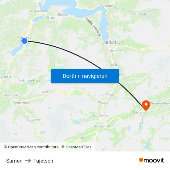 Sarnen to Tujetsch map