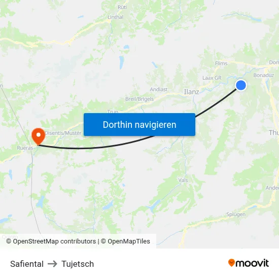 Safiental to Tujetsch map