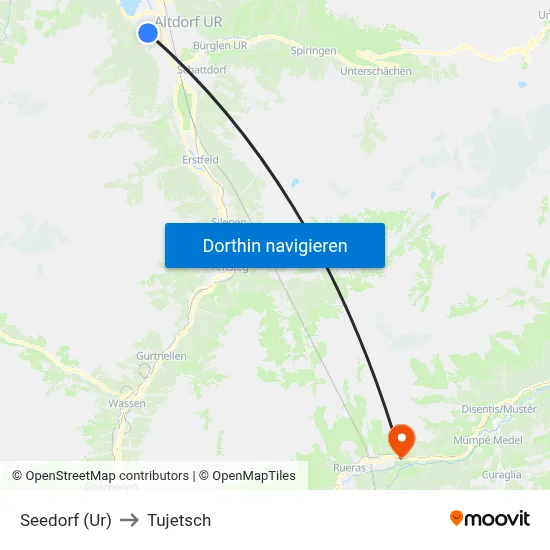 Seedorf (Ur) to Tujetsch map