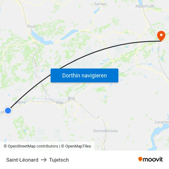 Saint-Léonard to Tujetsch map