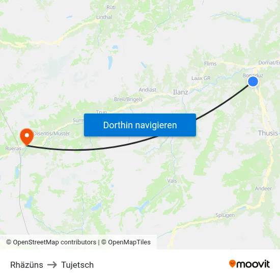 Rhäzüns to Tujetsch map
