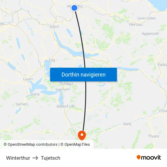 Winterthur to Tujetsch map