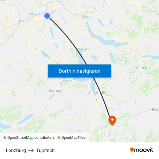 Lenzburg to Tujetsch map