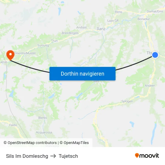 Sils Im Domleschg to Tujetsch map