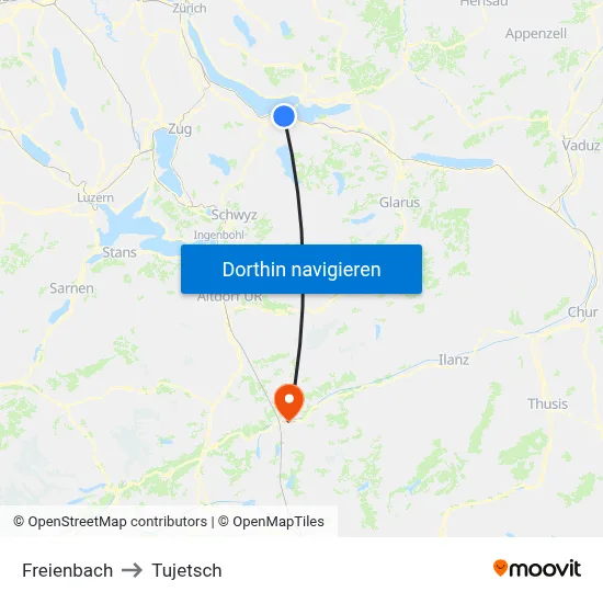 Freienbach to Tujetsch map