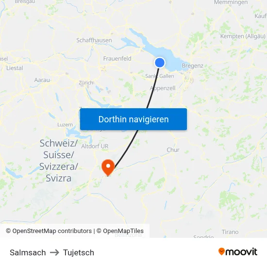 Salmsach to Tujetsch map