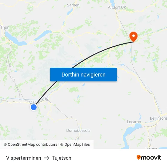 Visperterminen to Tujetsch map