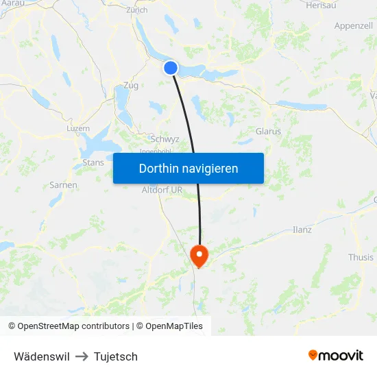 Wädenswil to Tujetsch map