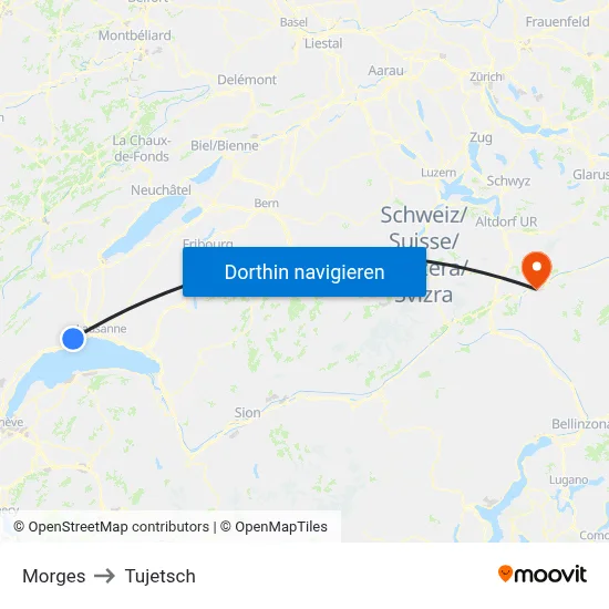 Morges to Tujetsch map