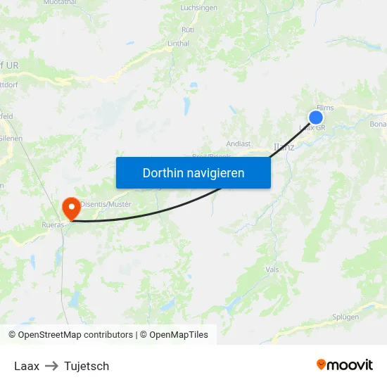 Laax to Tujetsch map
