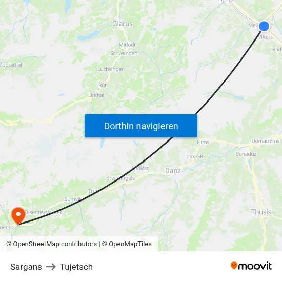 Sargans to Tujetsch map