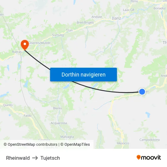 Rheinwald to Tujetsch map
