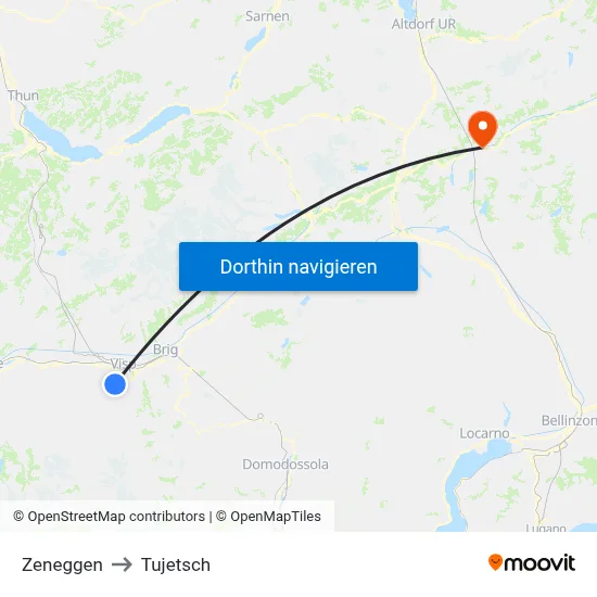 Zeneggen to Tujetsch map