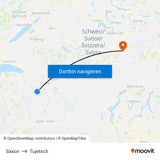 Saxon to Tujetsch map