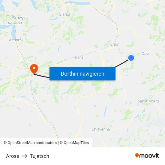 Arosa to Tujetsch map