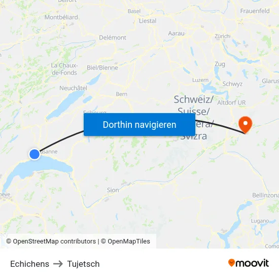 Echichens to Tujetsch map