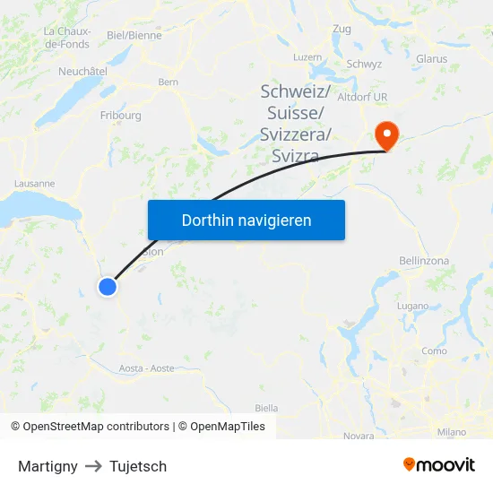 Martigny to Tujetsch map
