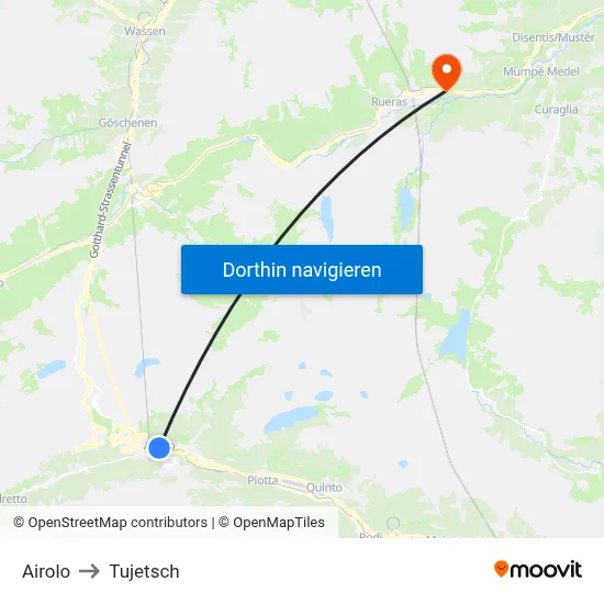 Airolo to Tujetsch map