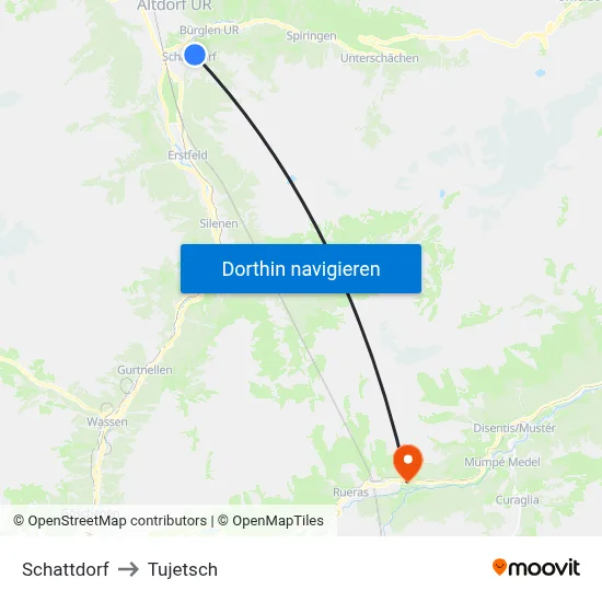 Schattdorf to Tujetsch map