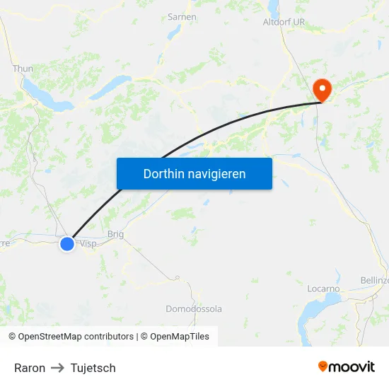 Raron to Tujetsch map