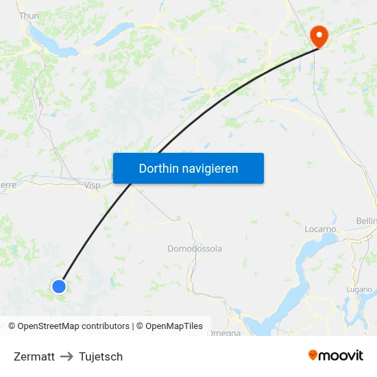 Zermatt to Tujetsch map