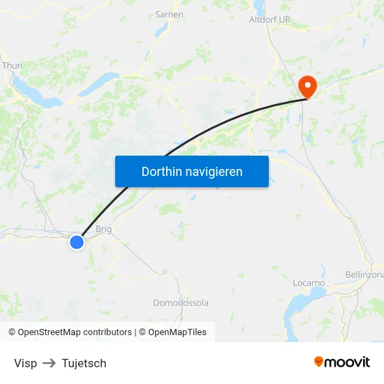 Visp to Tujetsch map