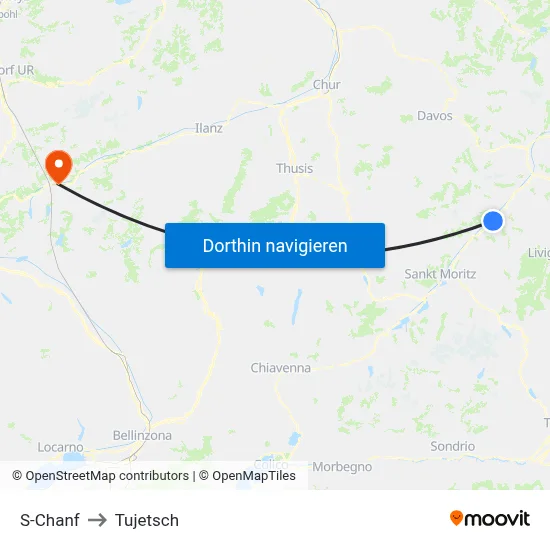 S-Chanf to Tujetsch map