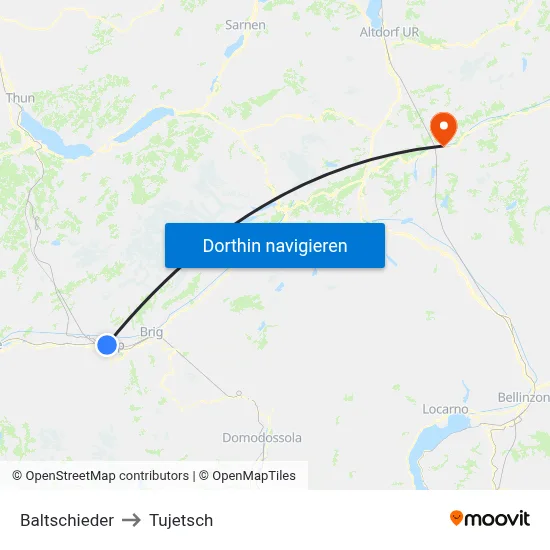 Baltschieder to Tujetsch map