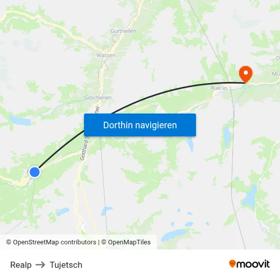 Realp to Tujetsch map