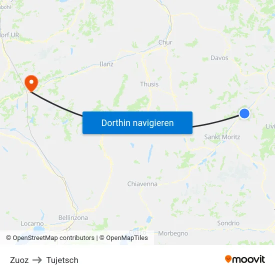 Zuoz to Tujetsch map