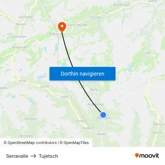 Serravalle to Tujetsch map