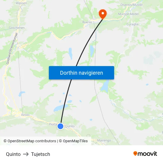 Quinto to Tujetsch map