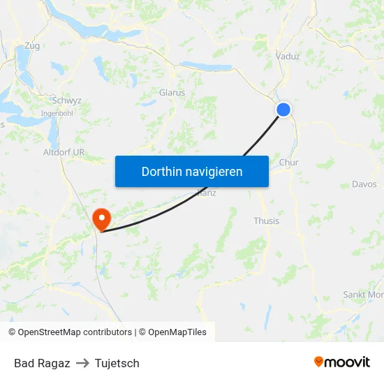 Bad Ragaz to Tujetsch map
