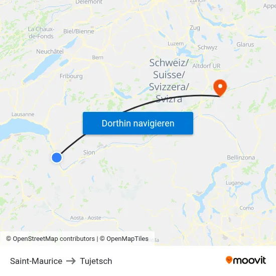 Saint-Maurice to Tujetsch map