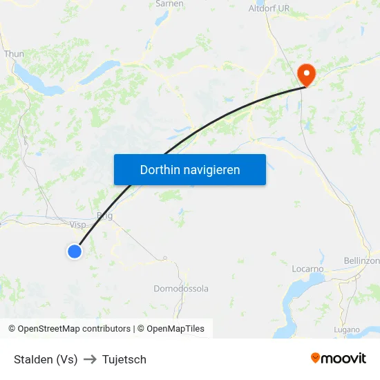 Stalden (Vs) to Tujetsch map