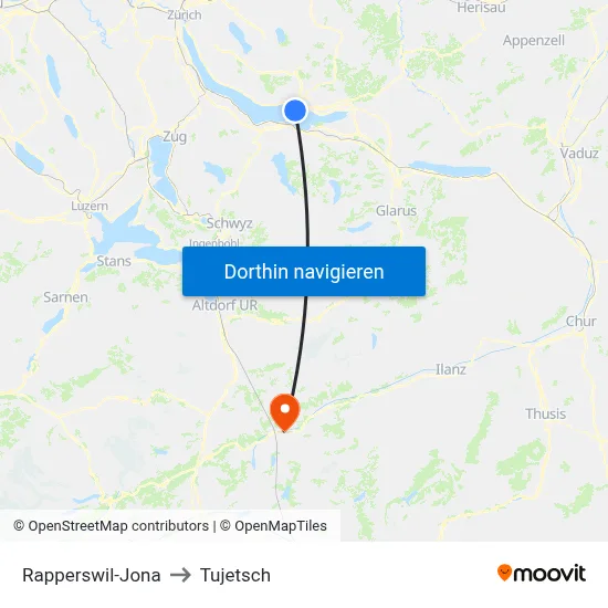 Rapperswil-Jona to Tujetsch map