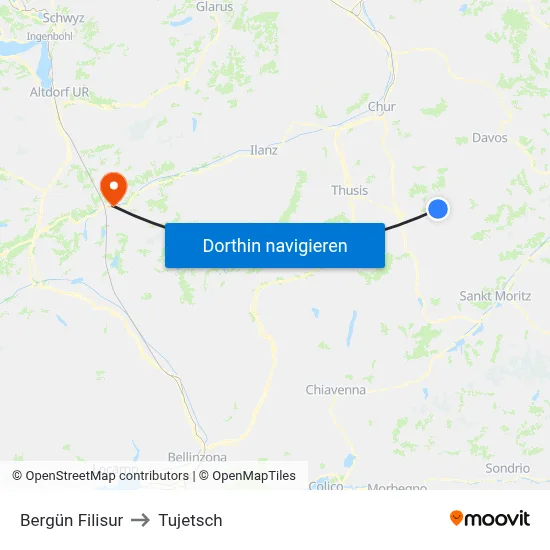 Bergün Filisur to Tujetsch map